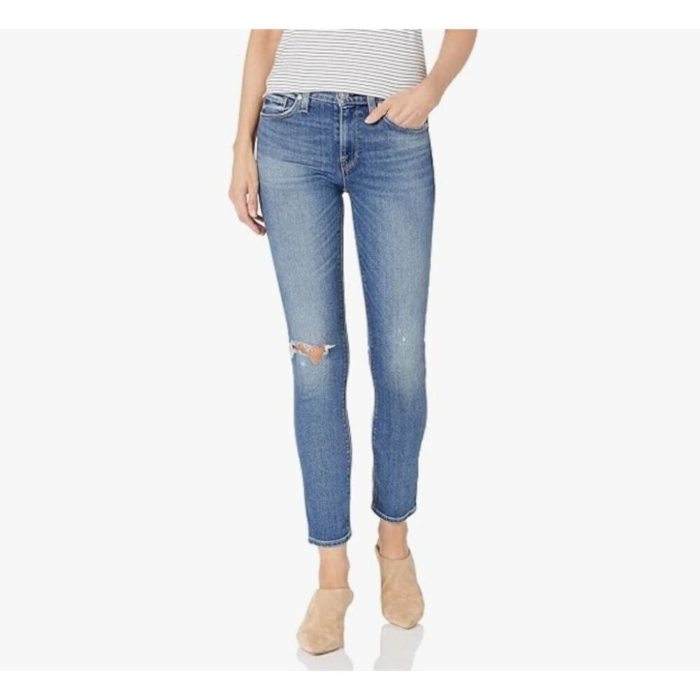 Hudson Womens Nico Cigarette Cropped Jeans Size 30 Distressed Blue Denim